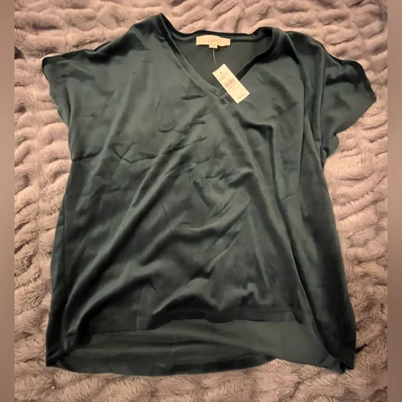 LOFT Hunter Green/Teal Velour Blouse NWT - Picture 3 of 6